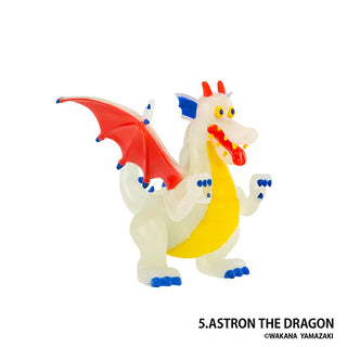 Colorful dragon figurine with red wings and a yellow body on a white background