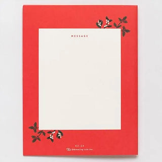 Red card with a white message section on a light gray background
