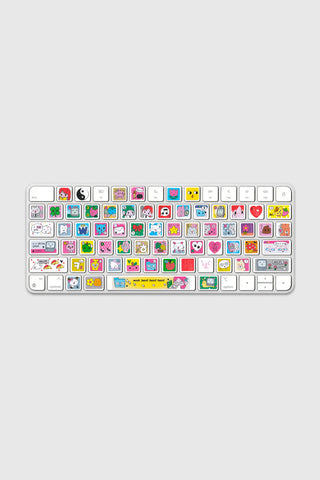 Keyboard with colorful keycaps on a light gray background