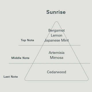 Triangle diagram labeled 'Sunrise' with notes on top, middle, and last notes of a fragrance.