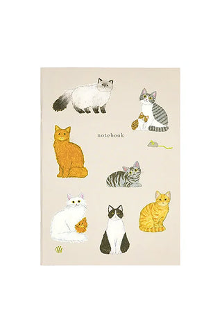 Notebook cover with illustrations of cats on a beige background