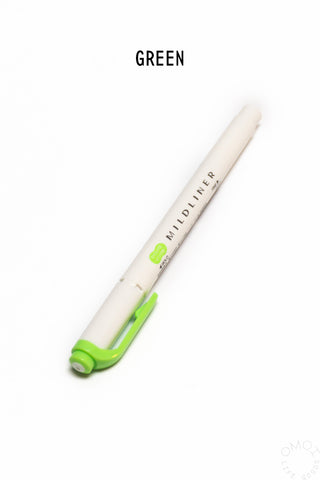 Green highlighter pen on a white background with 'Mildliner' branding.