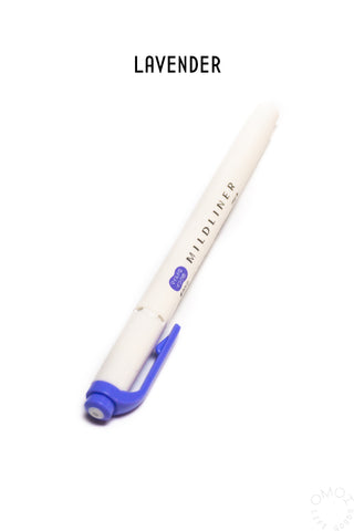 White highlighter pen with purple cap on a white background, labeled 'Lavender'.