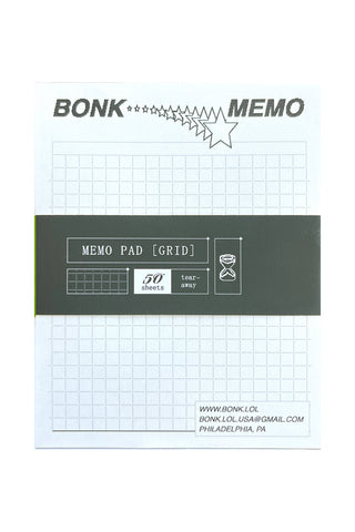 Black Grid memo pad with 'Bonk' branding on a white background