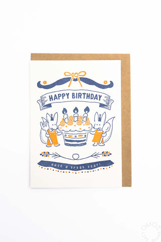 Fox Pair Birthday Cake Greeting Card