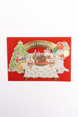 Party Around The Table Pop-Up Christmas Card Cats