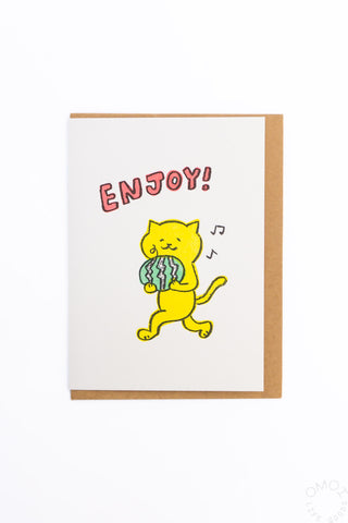 Watermelon Cat Greeting Card