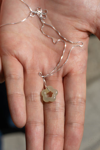 Gunli Jade Flower Sterling Silver Necklace
