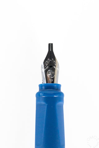 close up of a 1.9 mm kaweco fountain pen nib on a white background