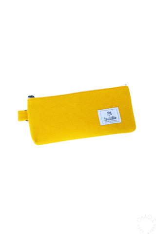 Luddite bright yellow pen case on a white background 