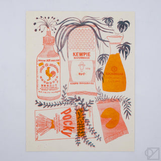 Illustrations of Kewpie mayonnaise bottles and packaging on a light background