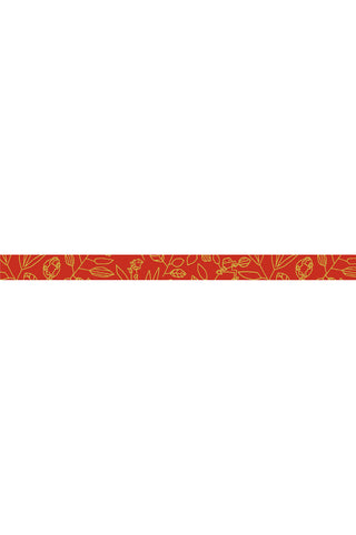 Decorative strip with red and gold designs of frog and leaves
