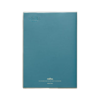 Back of a teal blue planner cover with white text reading 'nahe.' shown against a plain white background.