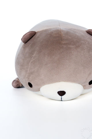 Close up of otter plush on a white background