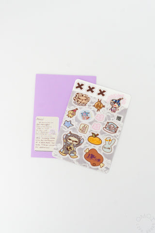 Love Letter sticker sheet with a purple card sleeve on a white background