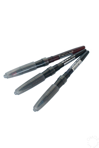 Three transparent-barrel ink refills with pointed tips in matching colors.