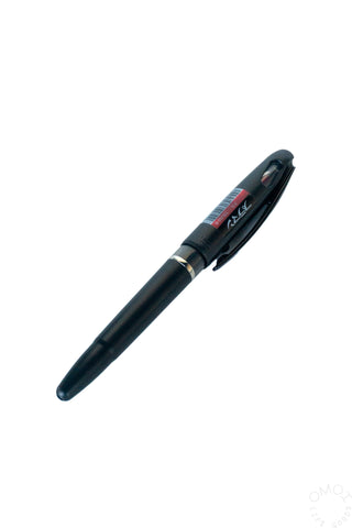 Black ink marker with pointed tip and black barrel.