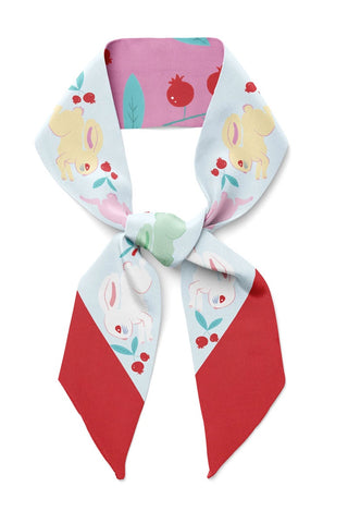 Centinelle Lingonberry Candy Bunnies Silk Twilly Scarf