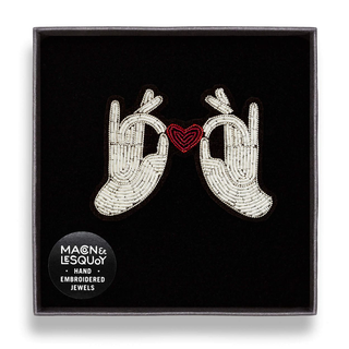 Macon & Lesquoy Hand Embroidered Pin Hands + Heart
