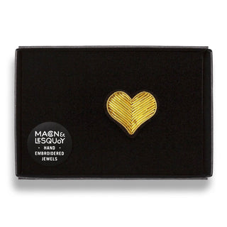 Macon & Lesquoy Hand Embroidered Pin Gold Heart