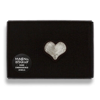 Macon & Lesquoy Hand Embroidered Pin Silver Heart
