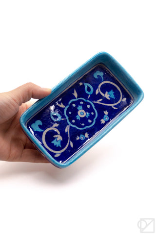 Blue Pottery Rectangle Dish Indigo Turquoise