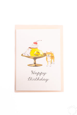 Shiba Inu Pudding Happy Birthday Card