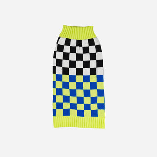 Verloop Checkerboard Dog Sweater Lime Cobalt