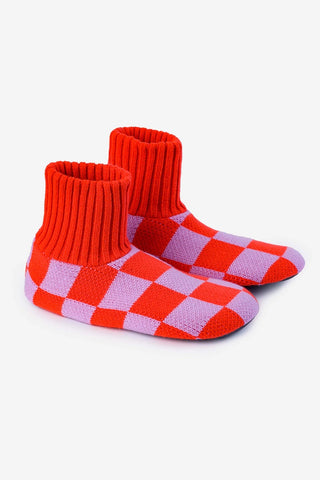 Verloop Checkerboard Sock Slippers Poppy Lilac