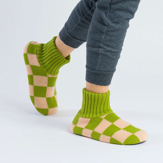 Verloop Checkerboard Sock Slippers Blush Green