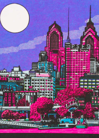 Philly Night Skyline Riso Print by Eric Hinkley