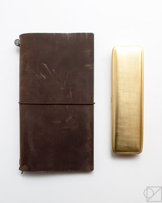 Midori Brass Pen Case size comparison with Traveler's Company journal